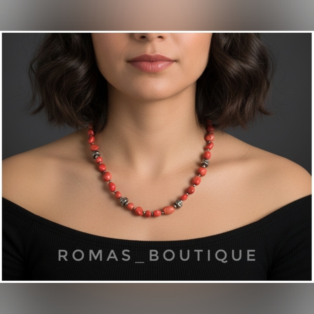 Coral and sterling silver necklace